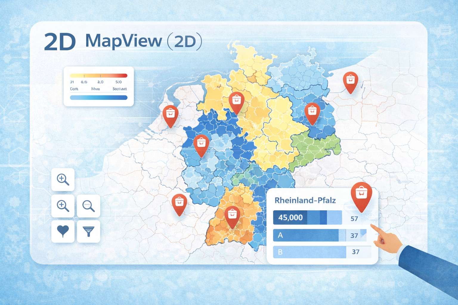 Deutschlandkarte mit Statistik und Markern